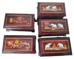 Handcrafted Mysore Rosewood Inlay Jewellery Box with Mirror 5*9 Inch