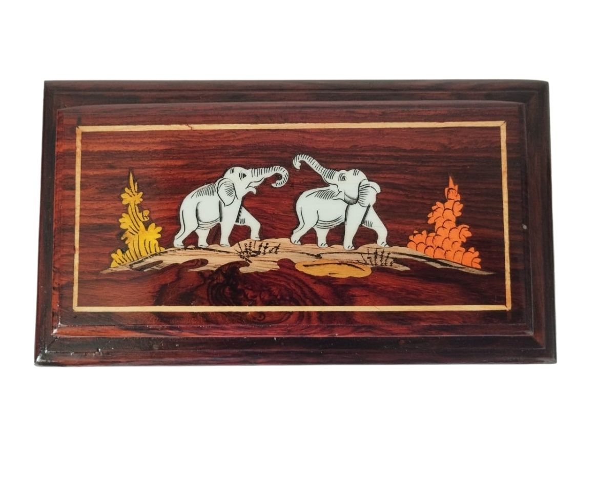 2 Handcrafted Mysore Rosewood Inlay Jewellery Box with Mirror 5*9 Inch - Image 5