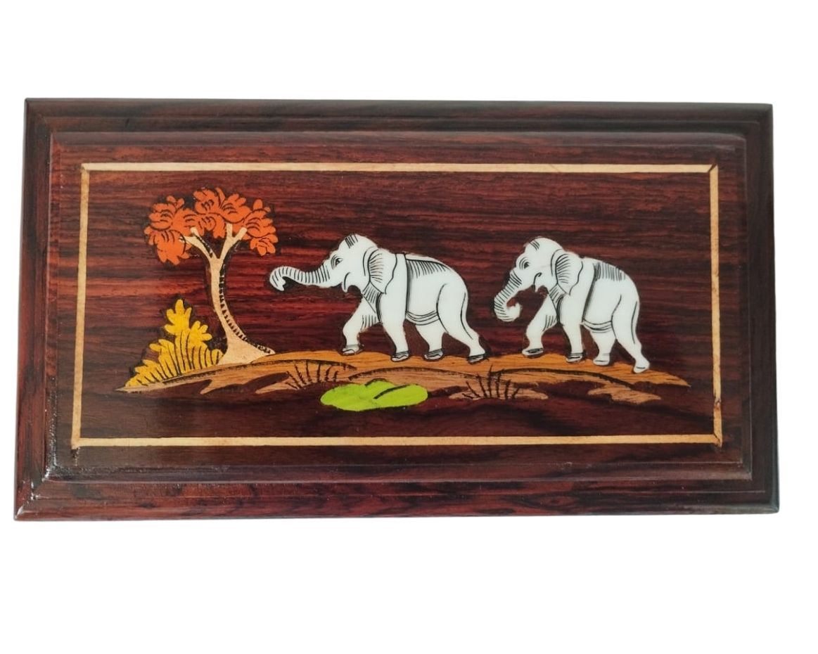 3 Handcrafted Mysore Rosewood Inlay Jewellery Box with Mirror 5*9 Inch - Image 6