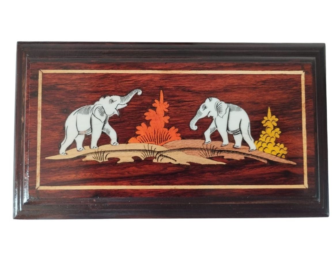 4 Handcrafted Mysore Rosewood Inlay Jewellery Box with Mirror 5*9 Inch - Image 7