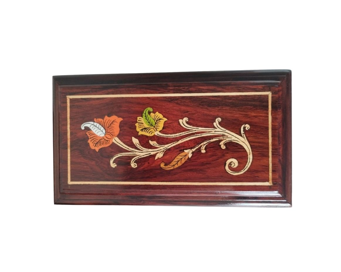5 Handcrafted Mysore Rosewood Inlay Jewellery Box with Mirror 5*9 Inch - Image 8