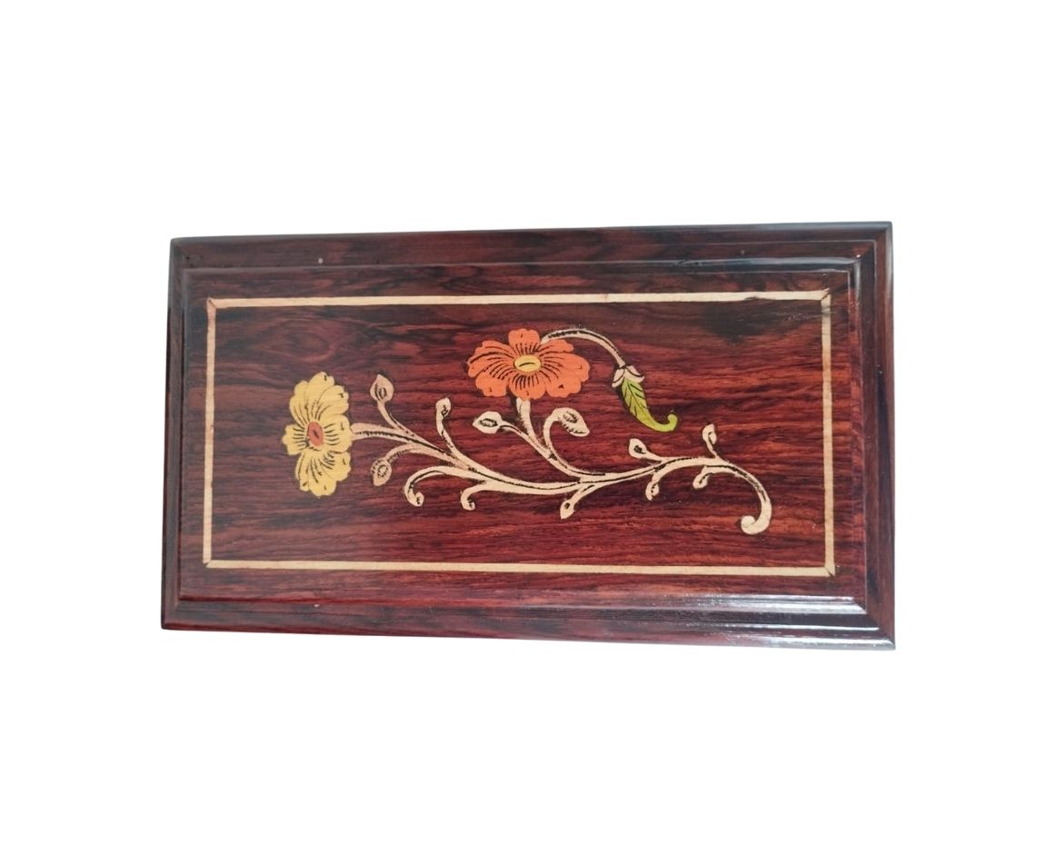6 Handcrafted Mysore Rosewood Inlay Jewellery Box with Mirror 5*9 Inch - Image 9