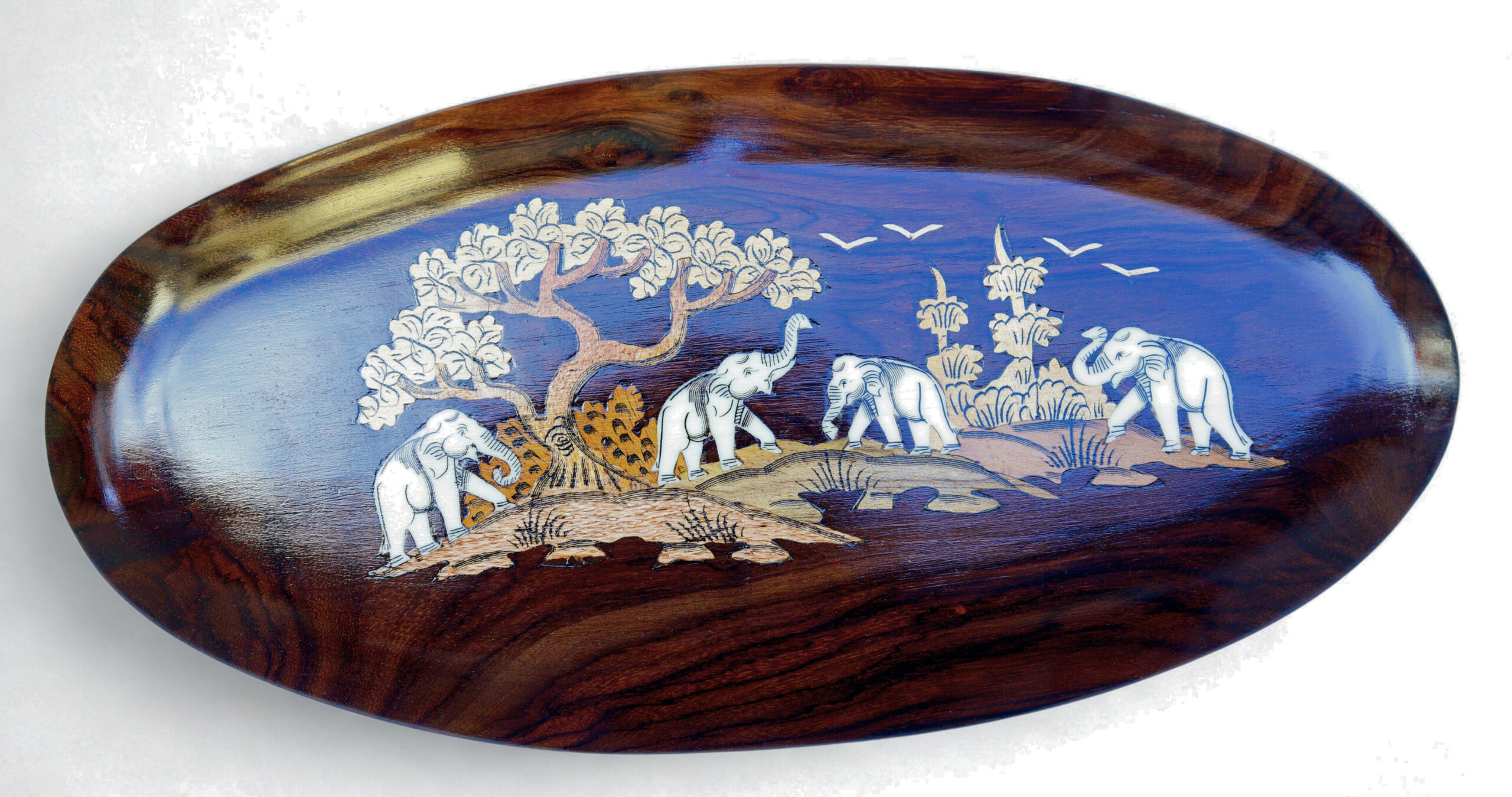 7 x 14 Elephant DEsign Rosewood Mysore Inlay Wall panel 7*14 Inch Oval Shape