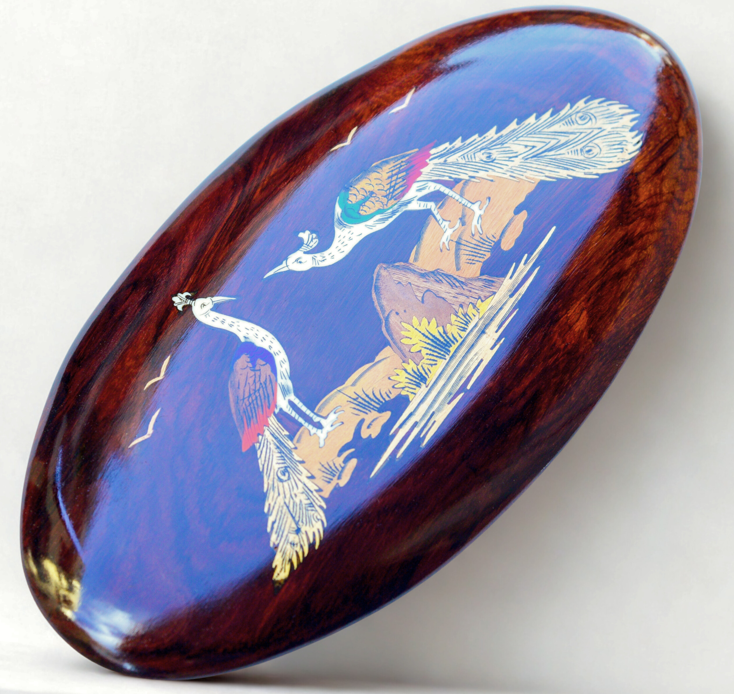 7 x 14 Peacock Design Rosewood Mysore Inlay Wall panel 7*14 Inch Oval Shape - Image 2