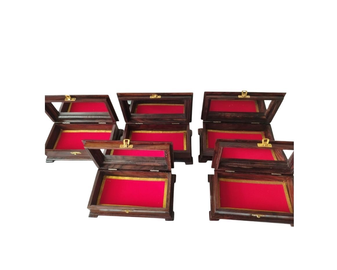 7 Handcrafted Mysore Rosewood Inlay Jewellery Box with Mirror 5*9 Inch - Image 4
