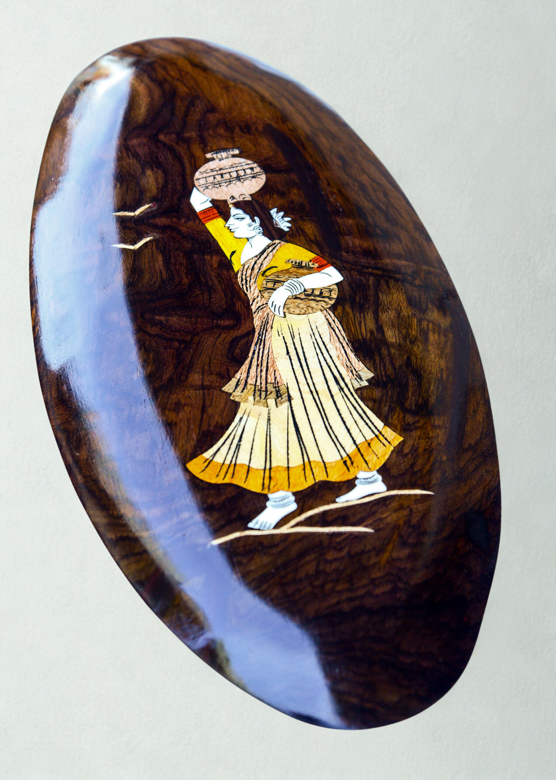 7X14 Pot Lady Rosewood Mysore Inlay Wall panel 7*14 Inch Oval Shape - Image 5