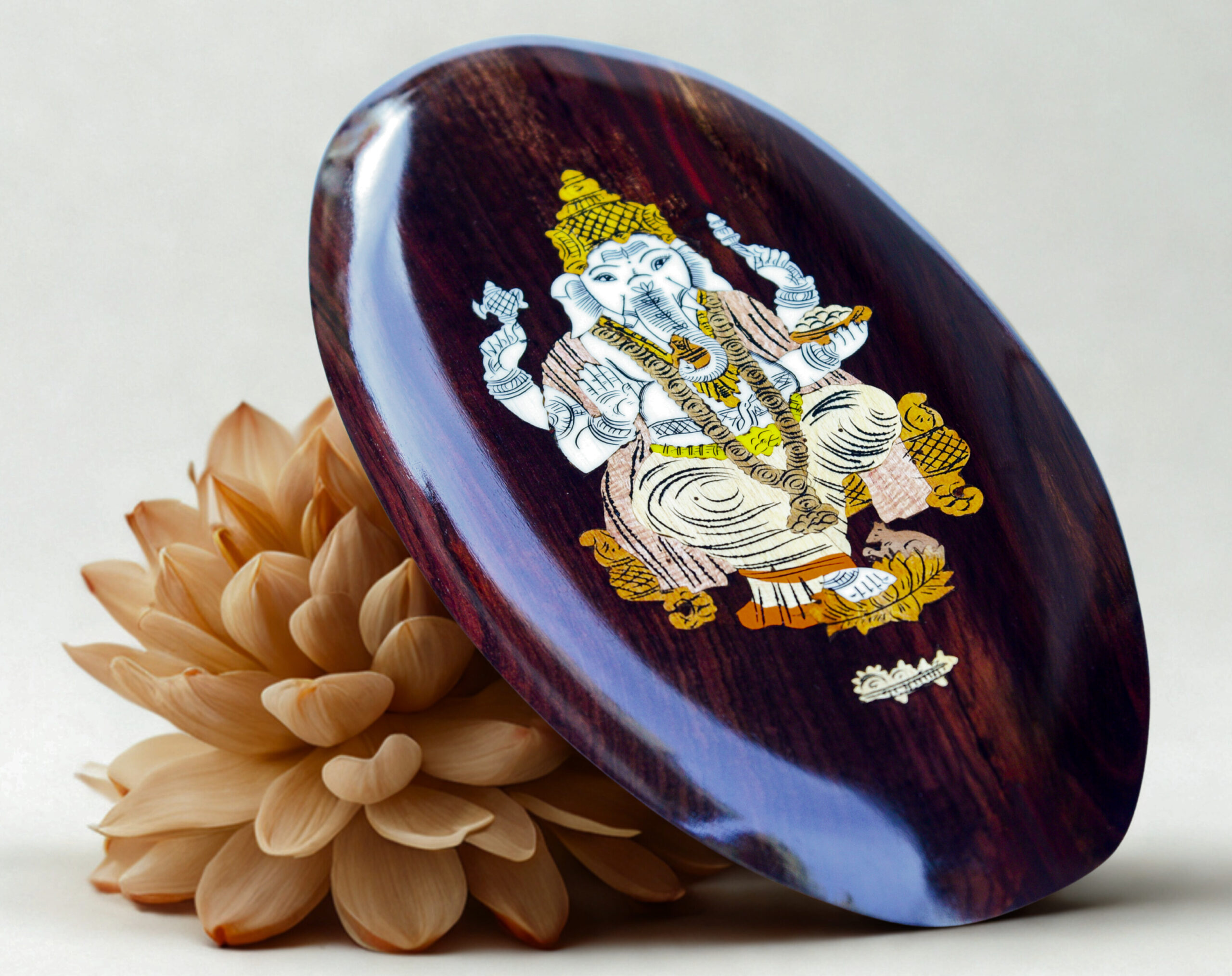 7X14 Sitting Ganesha Rosewood Mysore Inlay Wall panel 7*14 Inch Oval Shape - Image 4