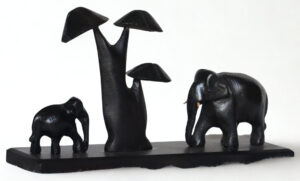 Hand-Carved Rosewood Elephant & Tree Sculpture – Harmony in Nature