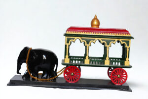 Miniature Elephant-Drawn Chariot Sculpture – Royal Elegance in Motion