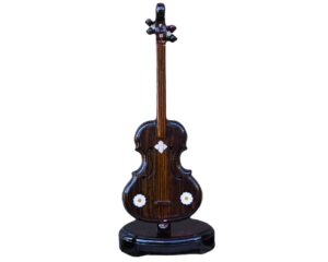 “Handcrafted rosewood Veena miniature with Mysore inlay floral design”