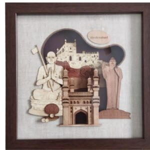 3D wooden Hyderabad monuments wall art — Charminar, Golconda Fort & Buddha Statue. Best Hyderabad souvenir & heritage gift. Ships pan-India.