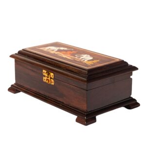 handcrafted rosewood inlay jewelry box 5x8 – elephant & floral wooden gift box