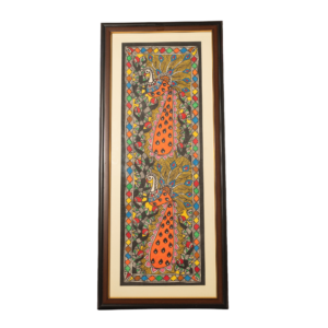 handmade madhubani peacock mandala painting – framed wall art decor