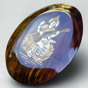 mysore rosewood inlay oval plaque – handcrafted goddess lakshmi seated on lotus | traditional karnataka devotional inlay art | puja room decor & diwali gift