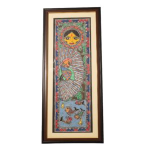 handmade madhubani peacock mandala painting – framed wall art decor