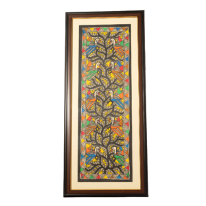 handmade madhubani tree of life painting – bird wall art framed decor