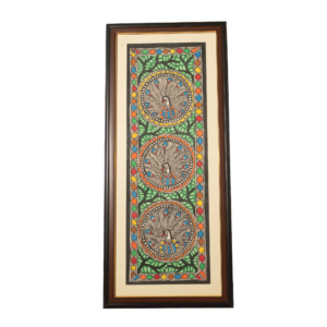 handmade madhubani peacock mandala painting – framed wall art decor