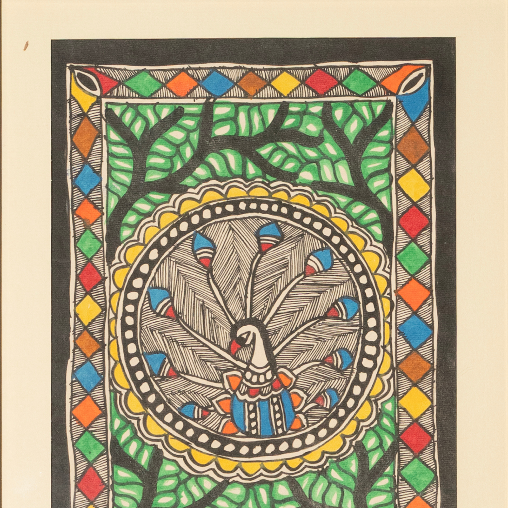 handmade madhubani peacock mandala painting – framed wall art decor handmade madhubani peacock mandala painting – framed wall art decor