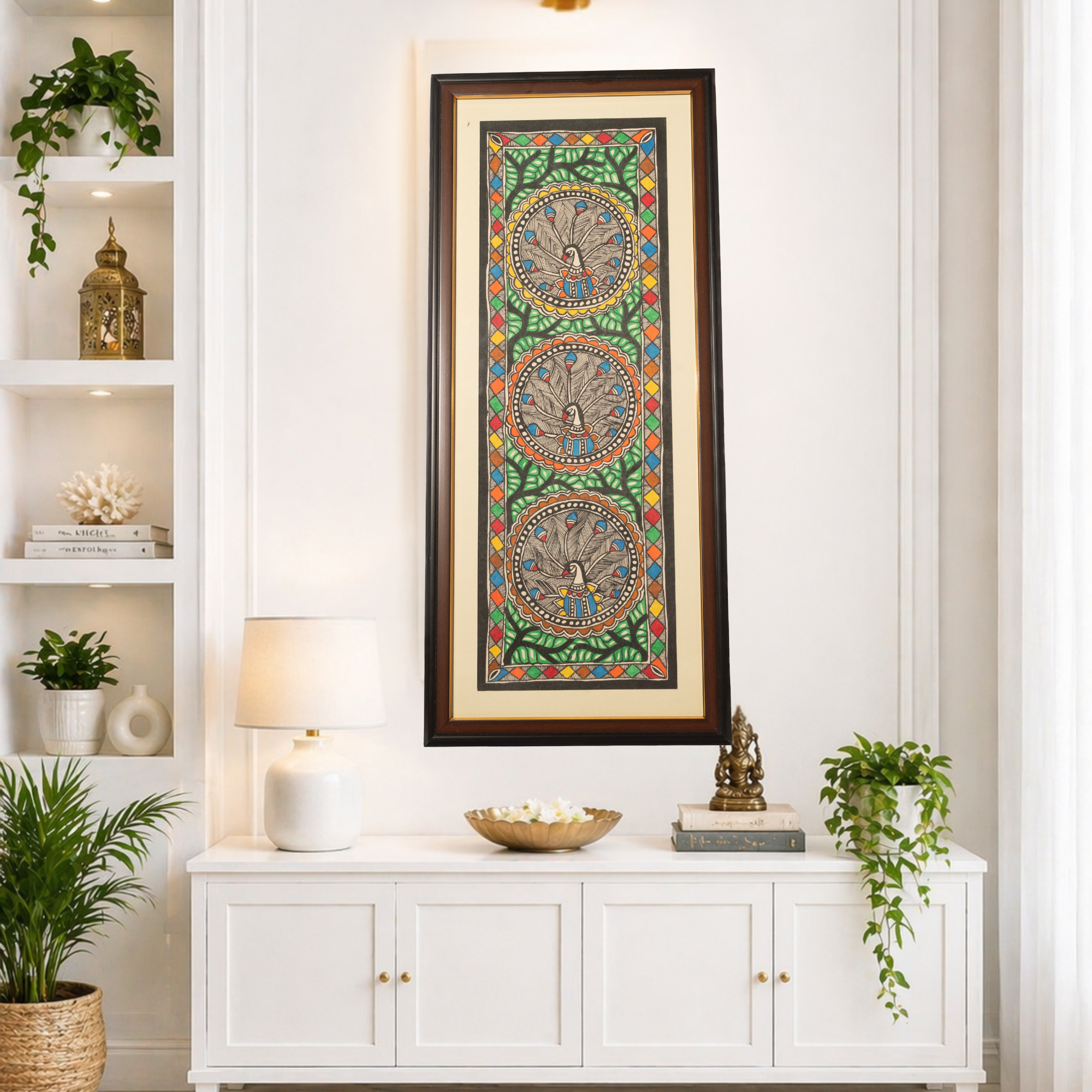 handmade madhubani peacock mandala painting – framed wall art decor handmade madhubani peacock mandala painting – framed wall art decor