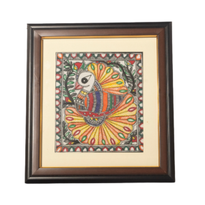 handmade small madhubani peacock painting – framed indian folk art wall decor