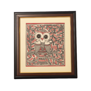 handmade madhubani owl painting – framed indian folk art wall decor
