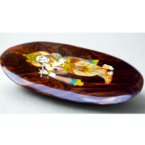 handmade rosewood krishna wall plate – oval wooden mysore inlay art